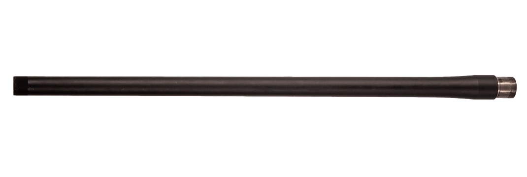 Black threaded metal barrel or tube on white background