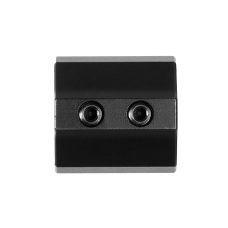 Black dual-lens sensor module on white background