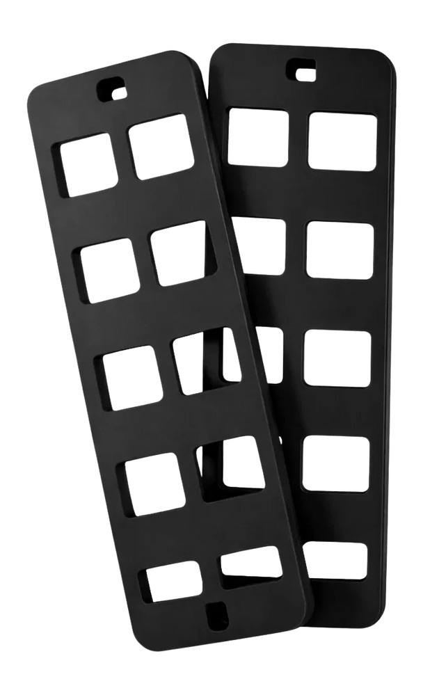 Two black rectangular mounting plates with square cutouts