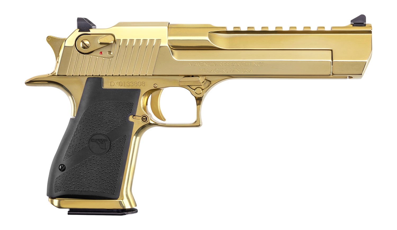 Gold-finished Desert Eagle pistol with black grip