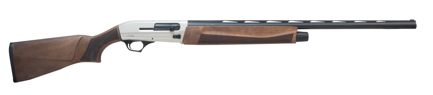 Wood-stock semi-automatic shotgun with ventilated barrel