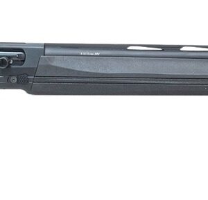 Black semi-automatic shotgun shown in side profile