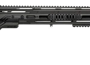 Black precision bolt-action rifle with adjustable stock