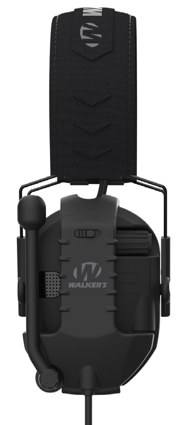 Black Walkers electronic earmuffs with headband and microphone