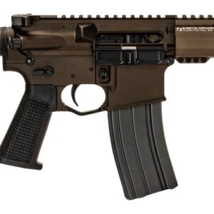 Compact AR-style rifle with brace and curved magazine