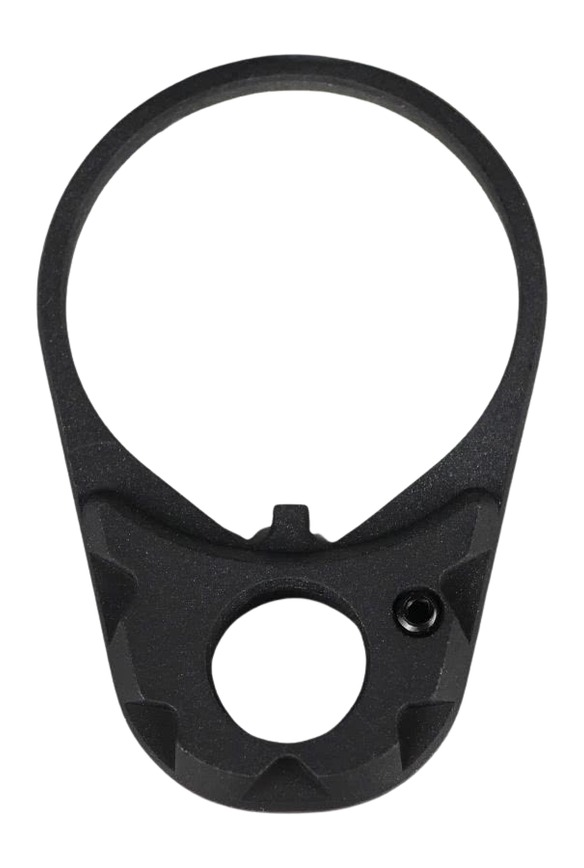Black plastic circular mounting bracket with central opening