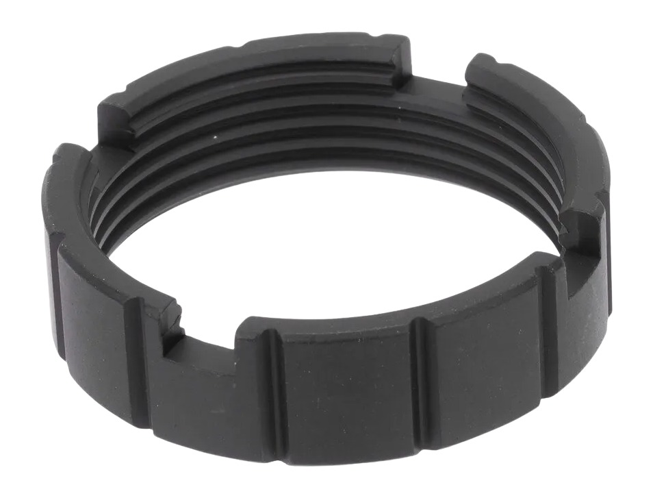 Black plastic threaded retaining ring with grip tabs