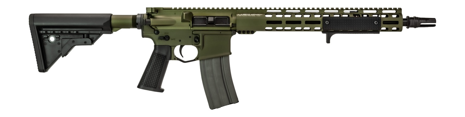 Olive green AR-style rifle with adjustable stock