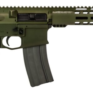 Olive green AR-style rifle with adjustable black stock