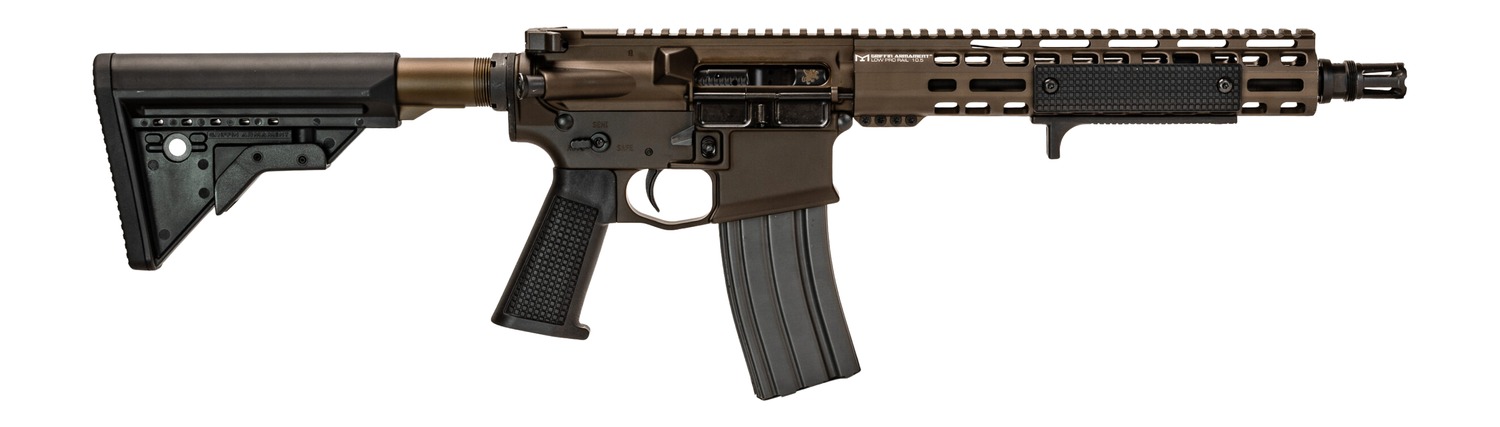Black AR-style rifle with adjustable stock and magazine