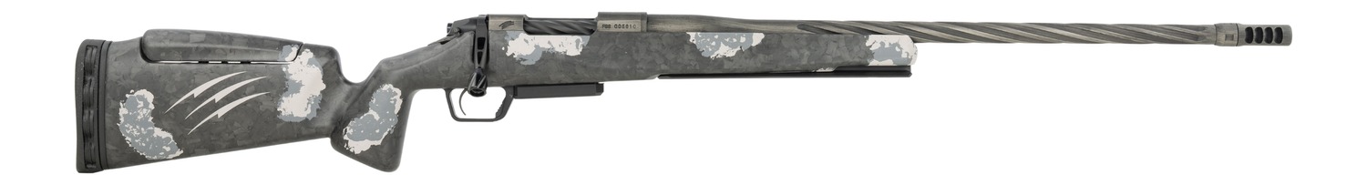 Gray bolt-action rifle with worn camouflage finish