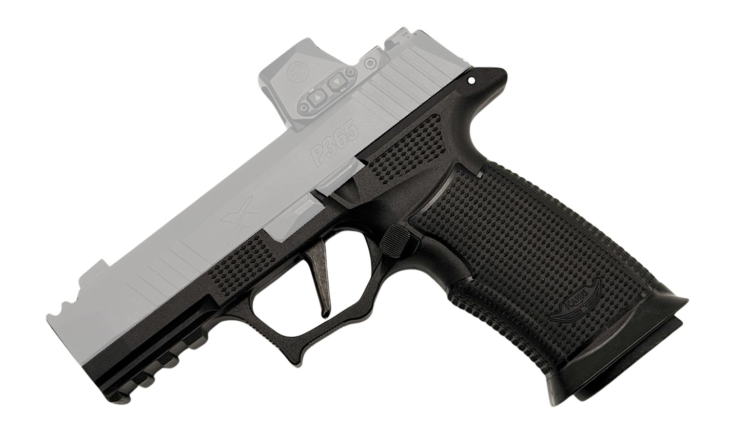 Black handgun grip frame with textured ergonomic design
