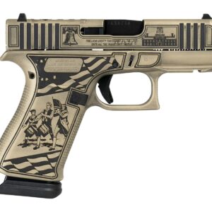 Patriotic engraved Glock pistol with Liberty Bell and colonial figures