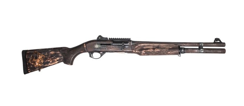 Worn vintage semi-automatic rifle on white background