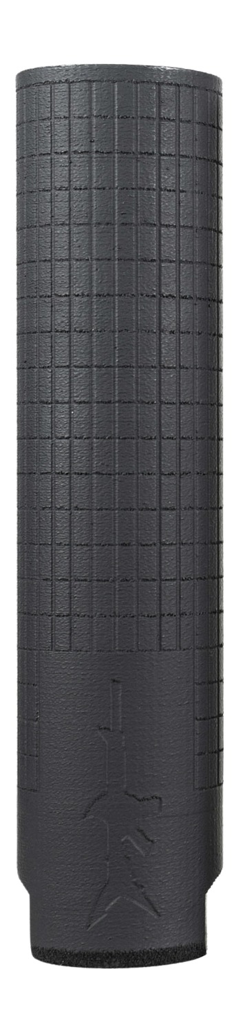 Black textured cylindrical sports grip with embossed player silhouette