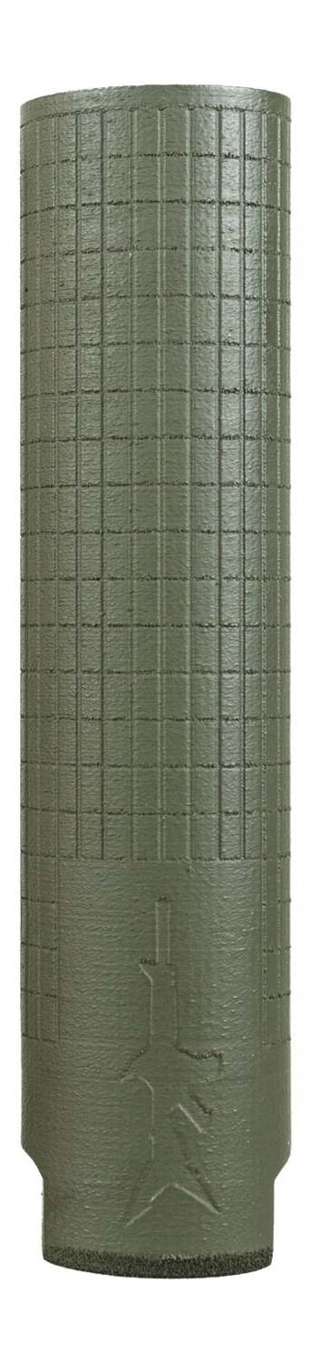 Olive green textured cylindrical foam grip with embossed deer