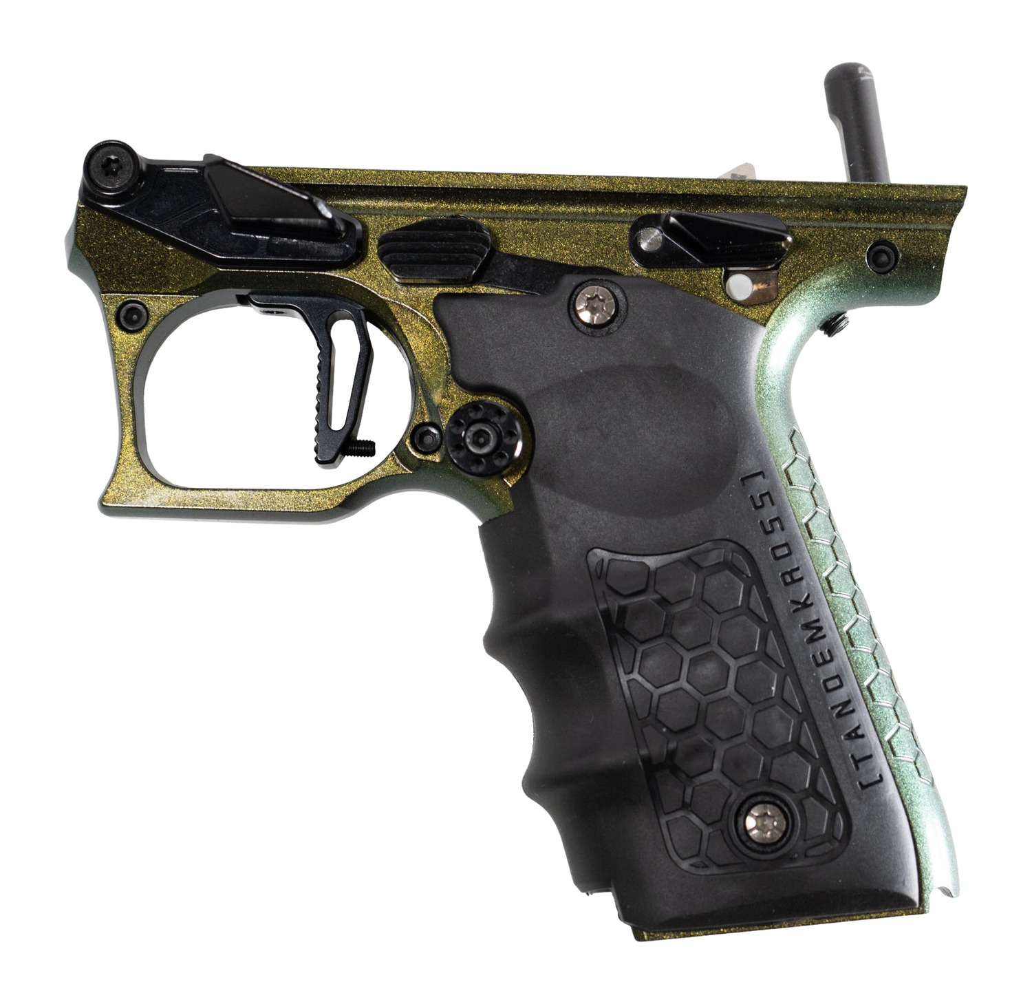 Green and black paintball marker trigger frame