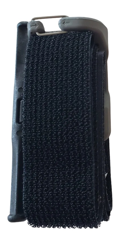 Black tactical belt clip with hook-and-loop strap