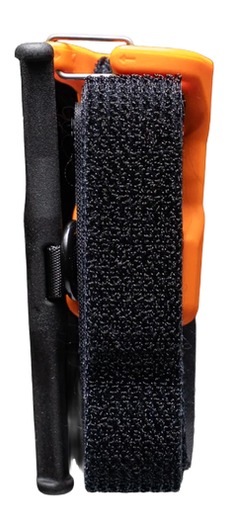 Orange and black device with wide Velcro strap