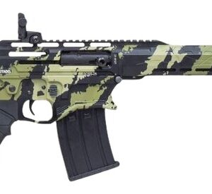 Green camouflage tactical rifle with adjustable stock