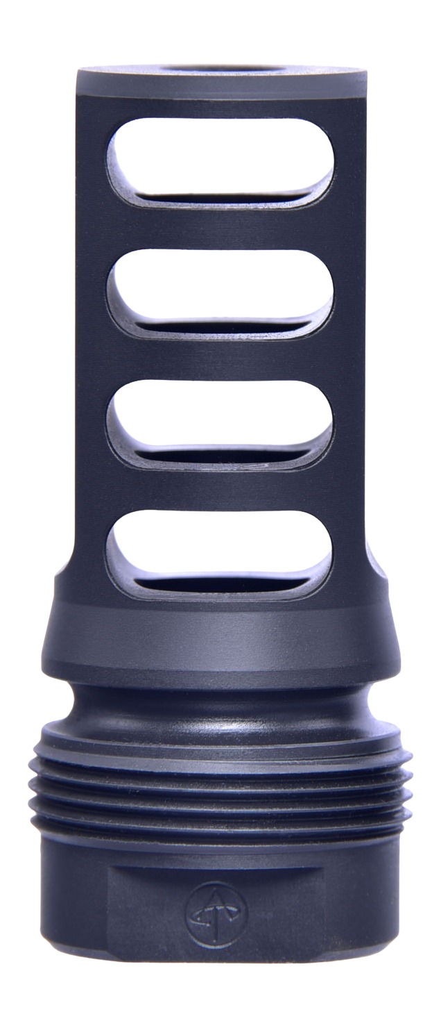 Black slotted firearm muzzle brake attachment