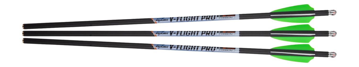 Three black carbon arrows with bright green fletching