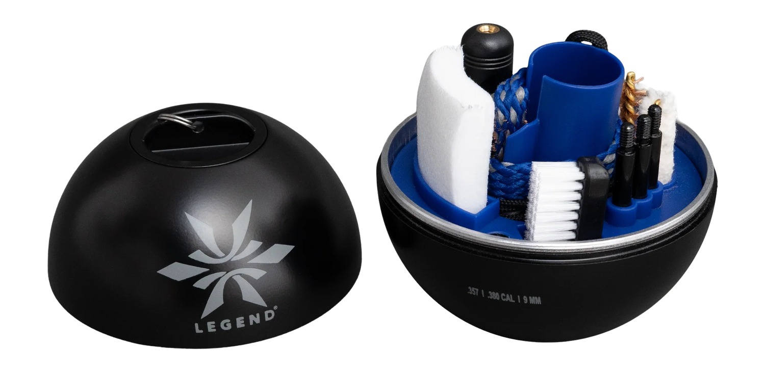 Black Legend compact gun cleaning kit with blue organizer
