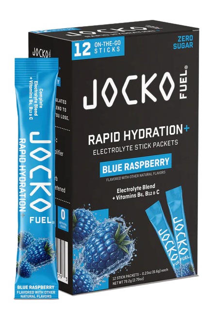 JOCKO Fuel Blue Raspberry rapid hydration electrolyte stick packets