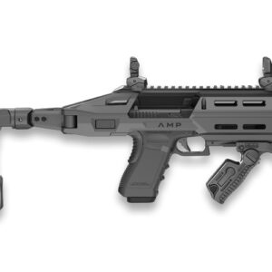 Gray tactical firearm conversion chassis with folding brace