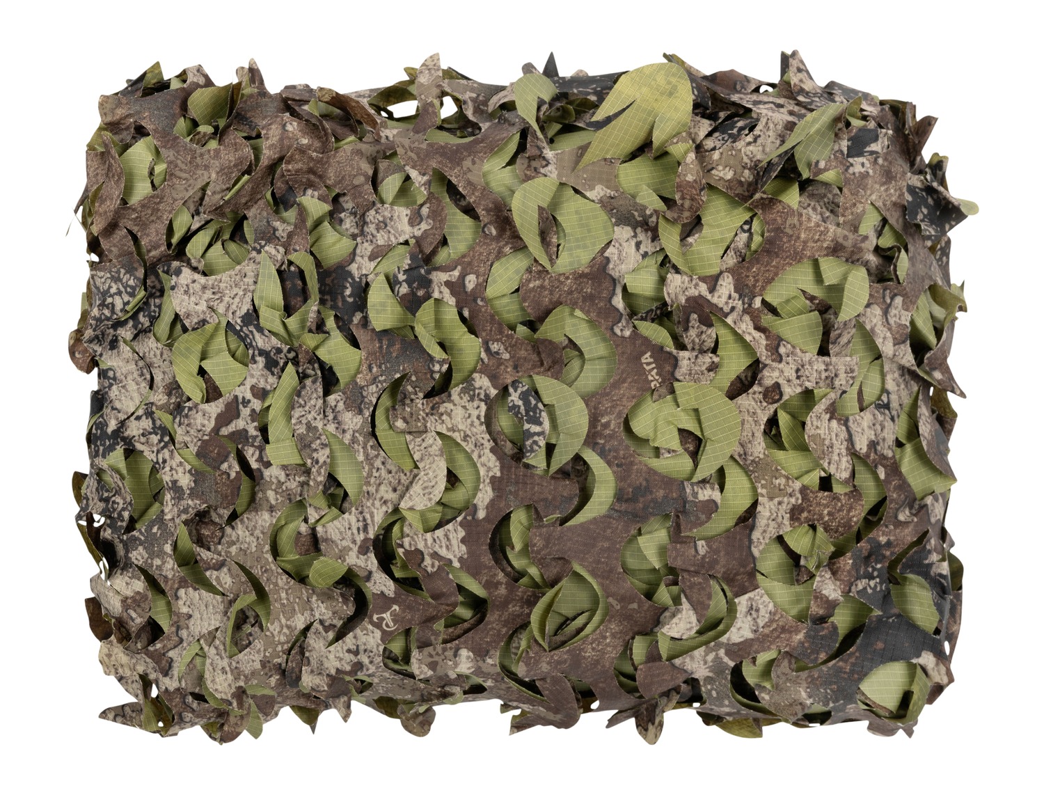 Rolled camouflage leaf netting on white background