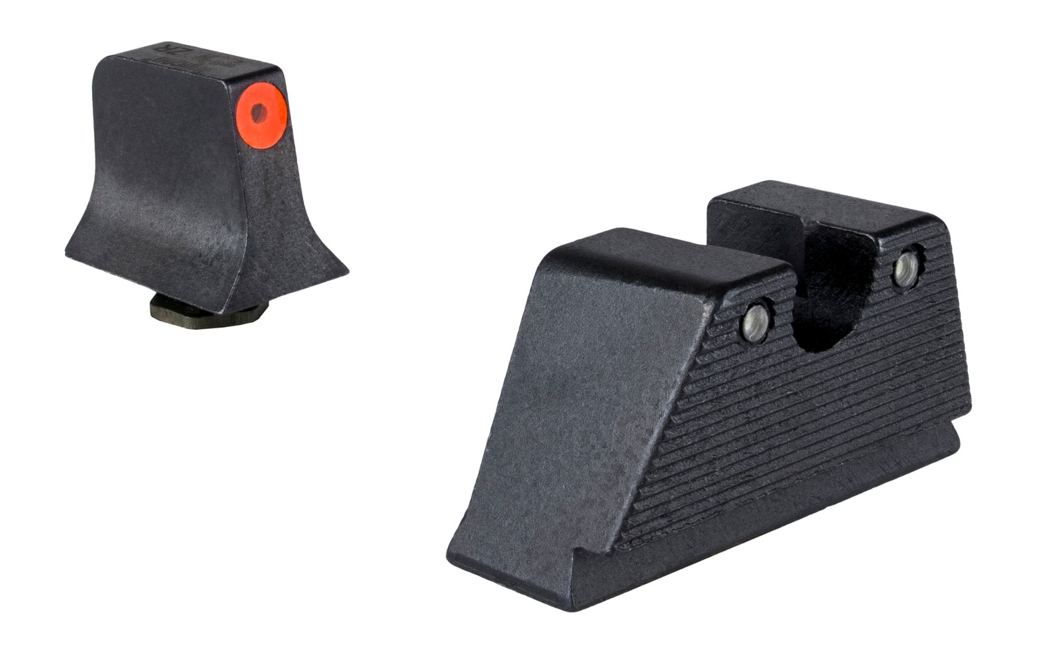 Black handgun front and rear sight set
