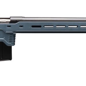 Blue precision bolt-action rifle with long barrel