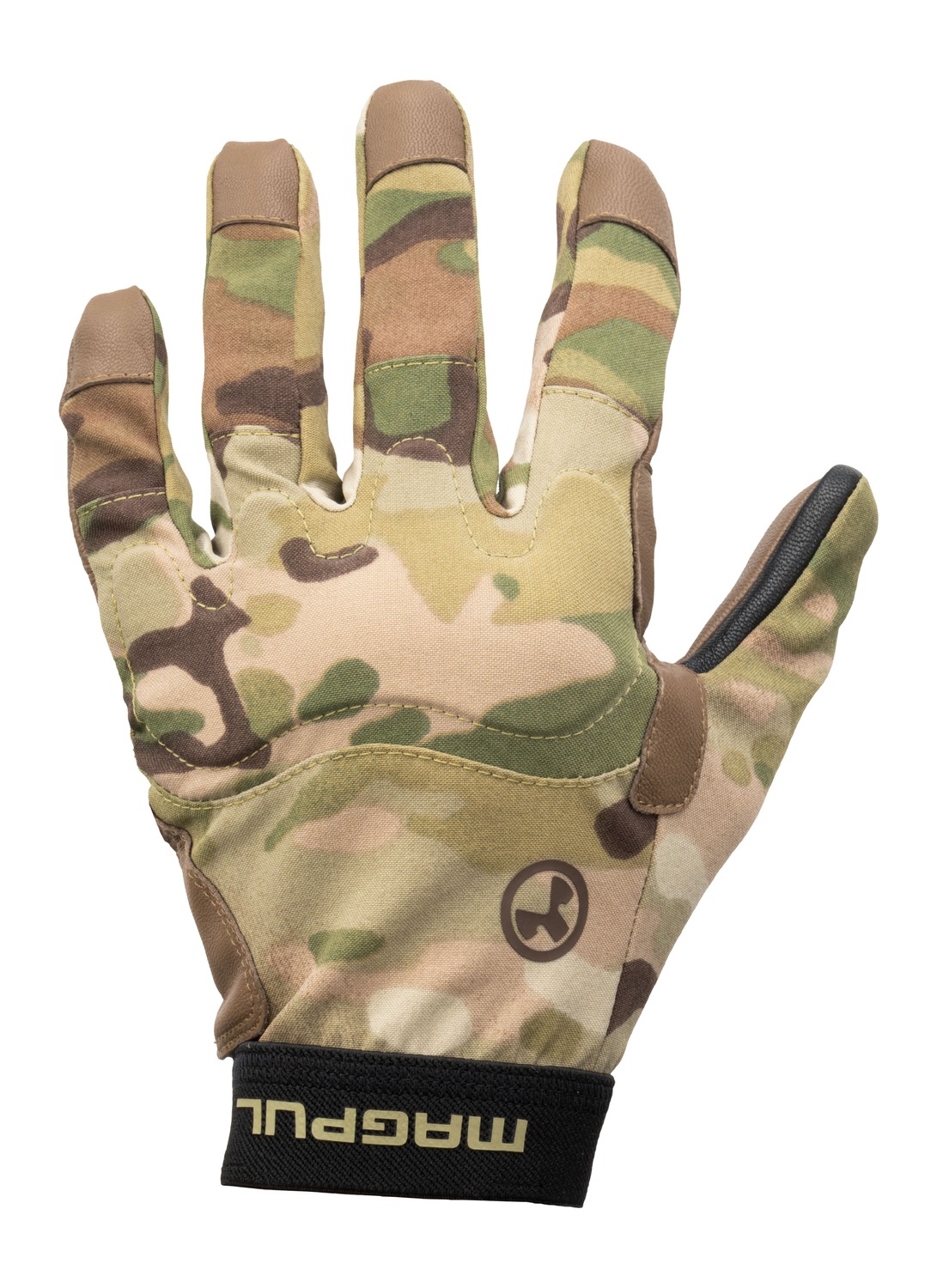 Multicam tactical glove with reinforced fingertips and black cuff