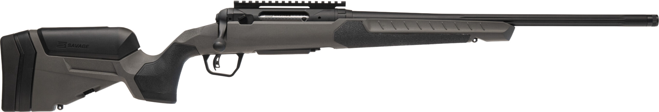 Close-up of black Savage tactical rifle with magazine