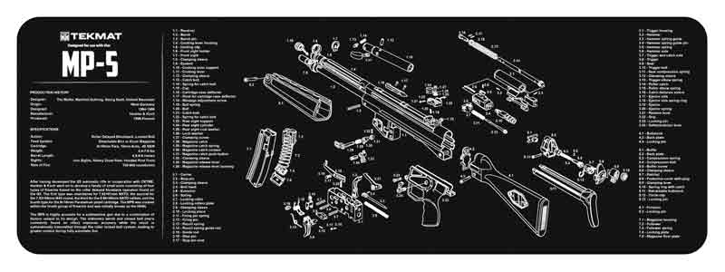 Black MP-5 firearm schematic cleaning mat