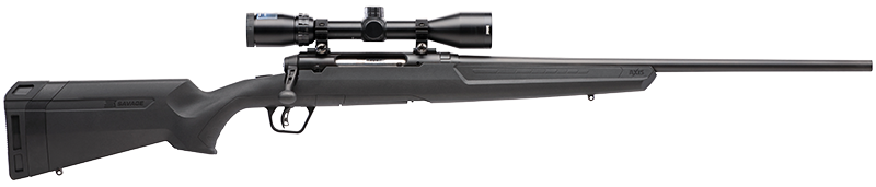 Black scoped bolt-action rifle on white background