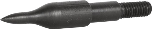 Black metal pointed tool with threaded shaft on white background