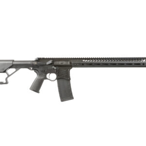 Black tactical rifle with rail system and magazine