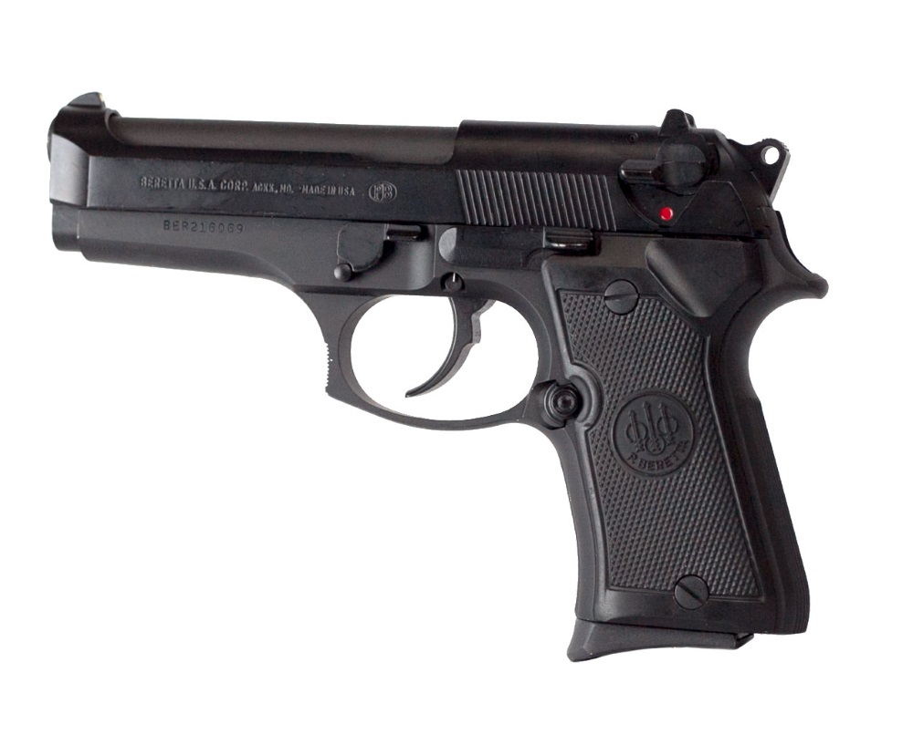 Black Beretta semi-automatic pistol shown in side profile