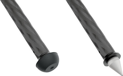 Close-up of two textured black stylus pen tips