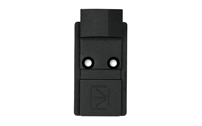 Black plastic mounting clip with two circular holes