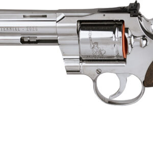 Engraved commemorative revolver with wooden grip and American seal