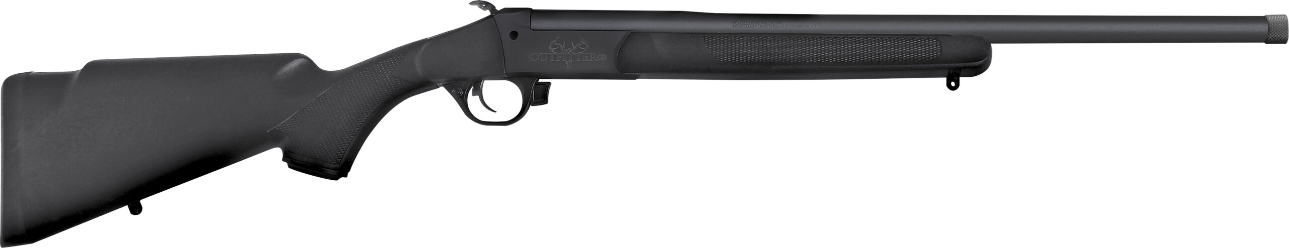 Black bolt-action hunting rifle with synthetic stock