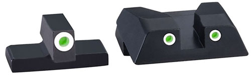 Black folding rear sight with green fiber-optic dots