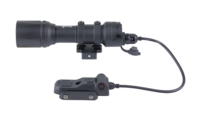 Black tactical rifle scope with remote pressure switch