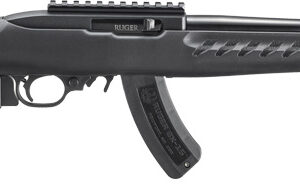 Black Ruger firearm with pistol grip and curved magazine