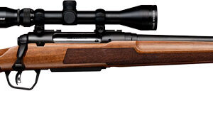 Scoped bolt-action rifle with wooden stock