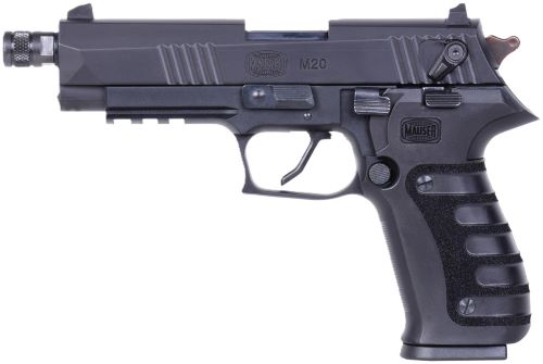 Black Mauser M20 semi-automatic pistol on white background