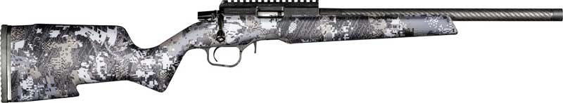 Gray digital camouflage bolt-action rifle on white background