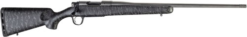 Black bolt-action rifle with mounted scope